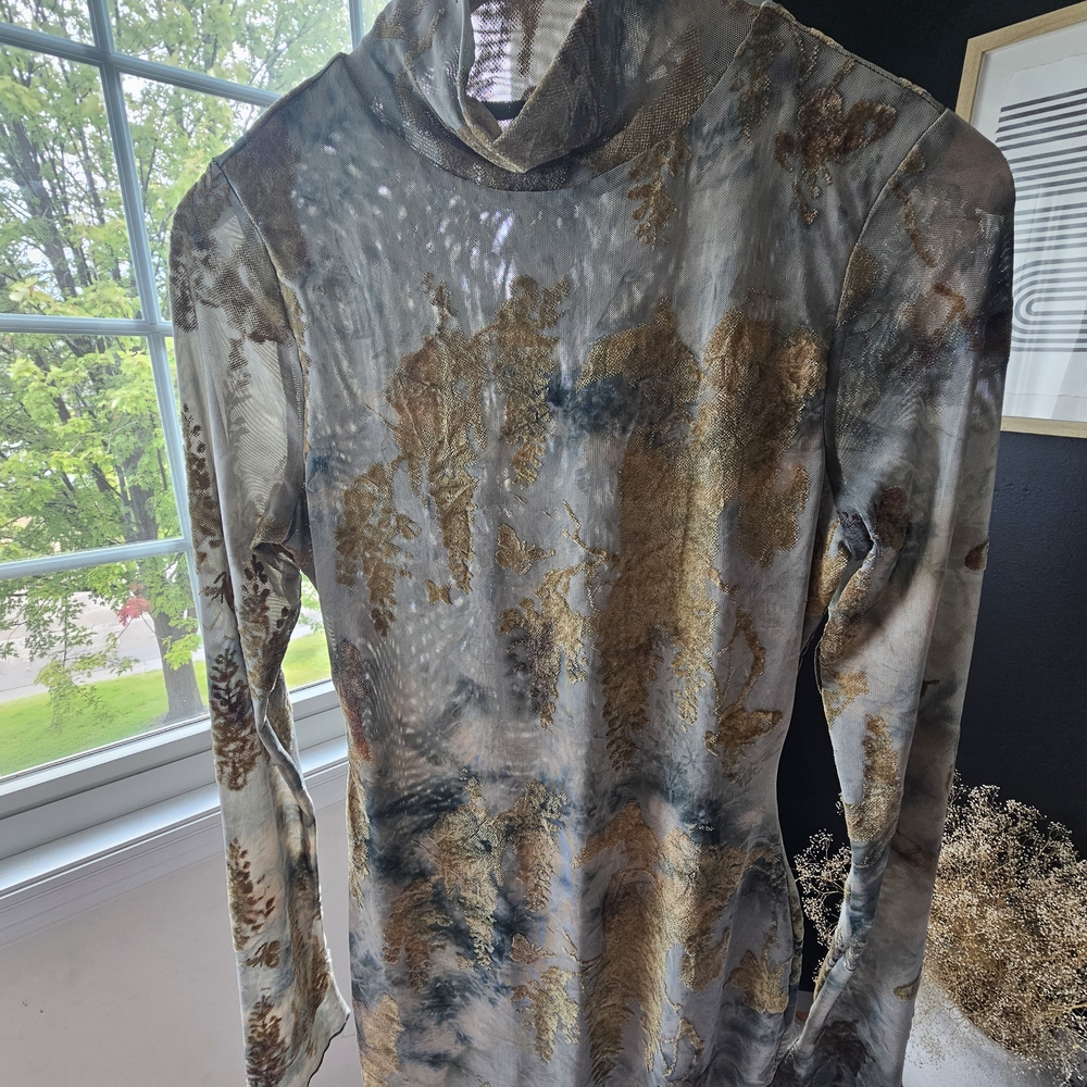Blanc Artistic Long Sleeve Dress with Earthy Tones